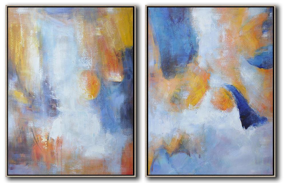 Hand-painted Set of 2 Abstract Painting on canvas, free shipping worldwide large abstract art for sale
